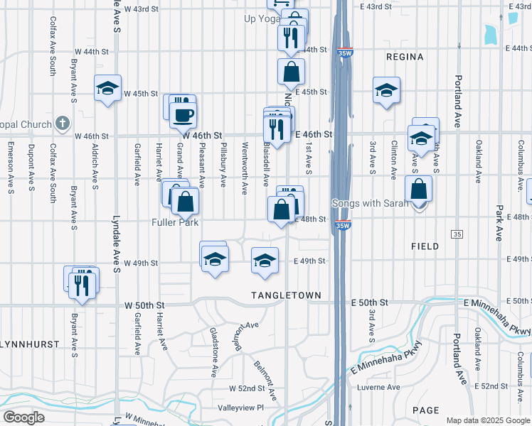 map of restaurants, bars, coffee shops, grocery stores, and more near 4749 Blaisdell Avenue in Minneapolis