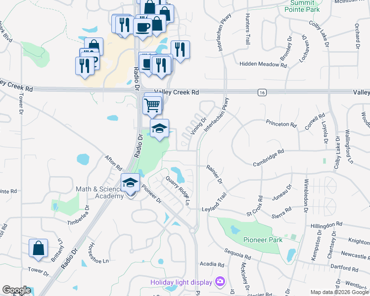 map of restaurants, bars, coffee shops, grocery stores, and more near 2244 Vining Drive in Woodbury