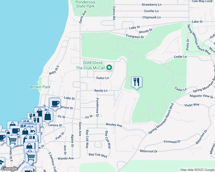 map of restaurants, bars, coffee shops, grocery stores, and more near 813 Reedy Lane in McCall