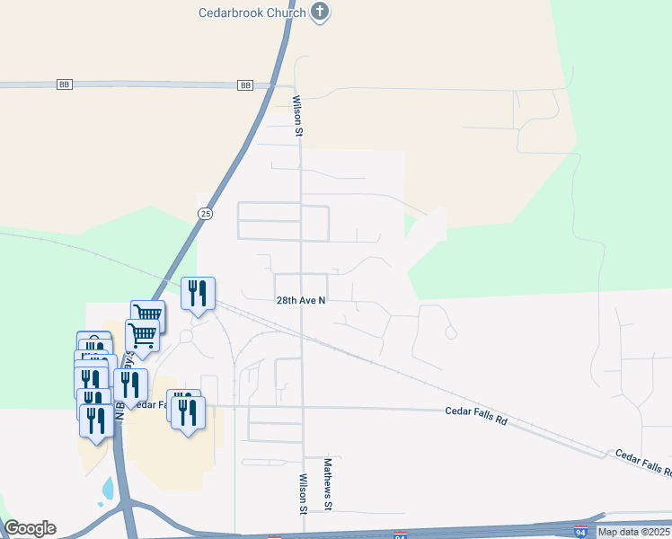 map of restaurants, bars, coffee shops, grocery stores, and more near 721 28th Avenue North in Menomonie