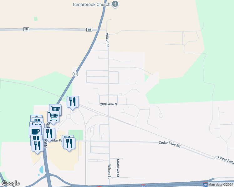 map of restaurants, bars, coffee shops, grocery stores, and more near 2820 Wilson Street in Menomonie