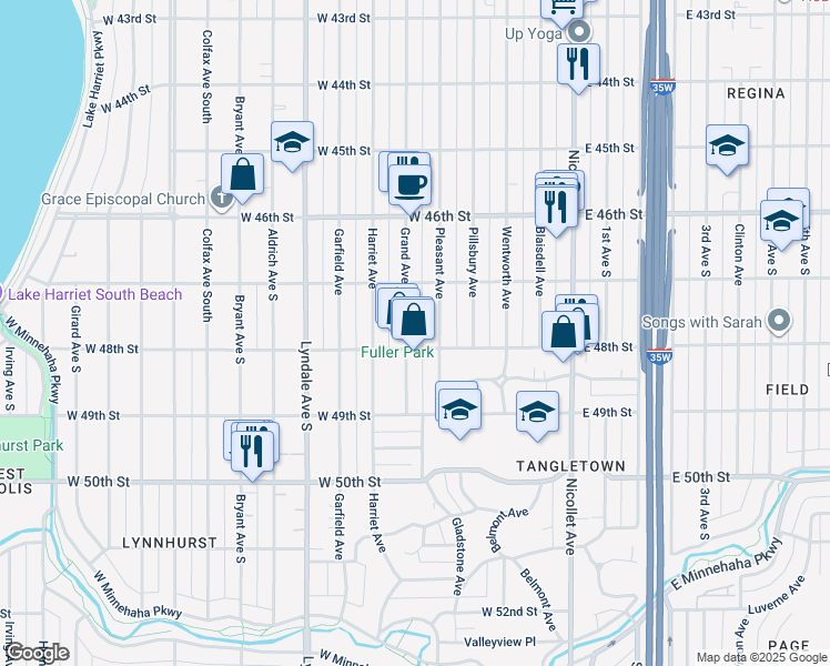 map of restaurants, bars, coffee shops, grocery stores, and more near 305 West 48th Street in Minneapolis