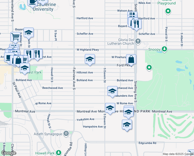 map of restaurants, bars, coffee shops, grocery stores, and more near 1731 Bohland Avenue in Saint Paul