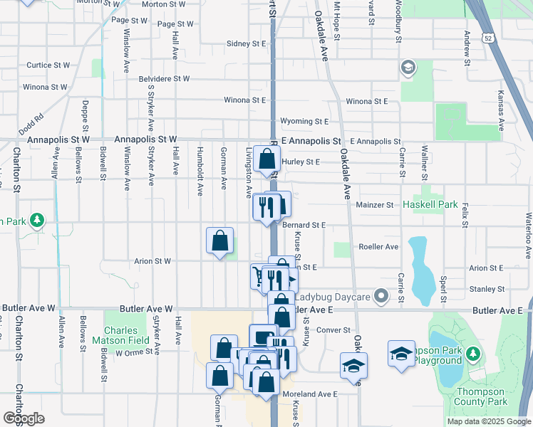 map of restaurants, bars, coffee shops, grocery stores, and more near 1001 South Robert Street in West Saint Paul