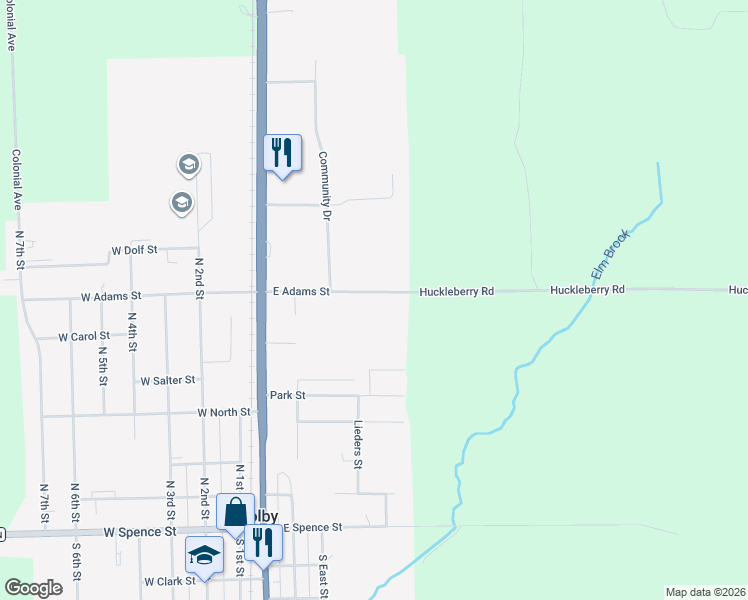 map of restaurants, bars, coffee shops, grocery stores, and more near 305 East Adams Street in Colby