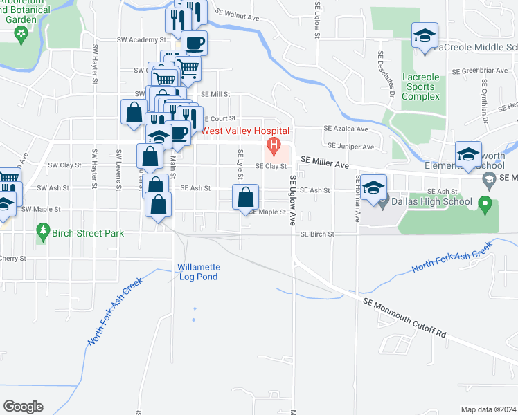 map of restaurants, bars, coffee shops, grocery stores, and more near 1273 Southeast Lewis Street in Dallas