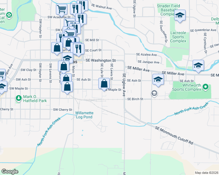 map of restaurants, bars, coffee shops, grocery stores, and more near 451 Southeast Maple Street in Dallas
