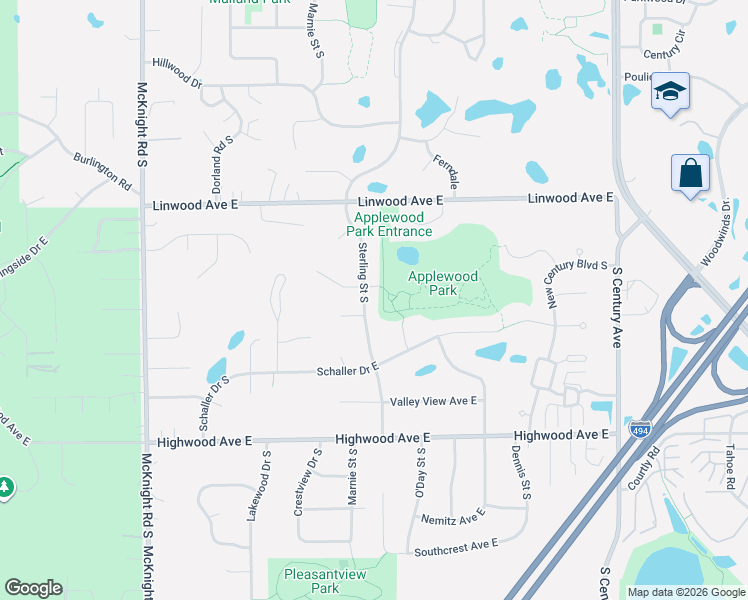 map of restaurants, bars, coffee shops, grocery stores, and more near 2482 Timber Court in Saint Paul