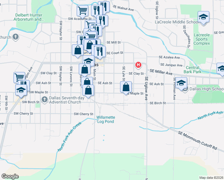 map of restaurants, bars, coffee shops, grocery stores, and more near 319 Southeast Maple Street in Dallas