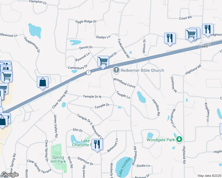 map of restaurants, bars, coffee shops, grocery stores, and more near 4728 Temple Road in Minnetonka