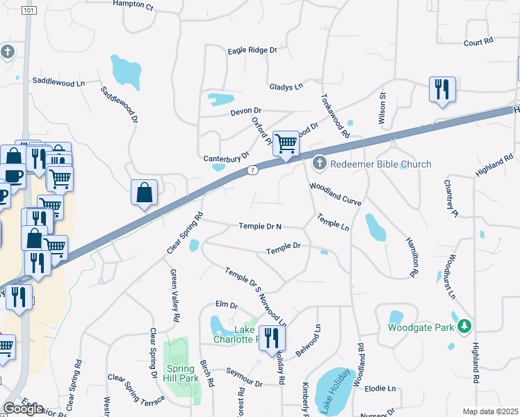 map of restaurants, bars, coffee shops, grocery stores, and more near 4850 Spring Circle in Minnetonka