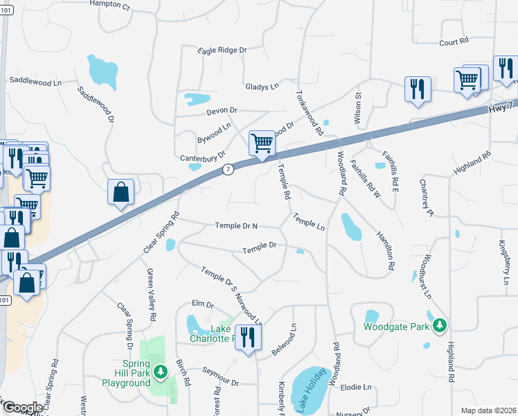 map of restaurants, bars, coffee shops, grocery stores, and more near 4721 Spring Circle in Minnetonka