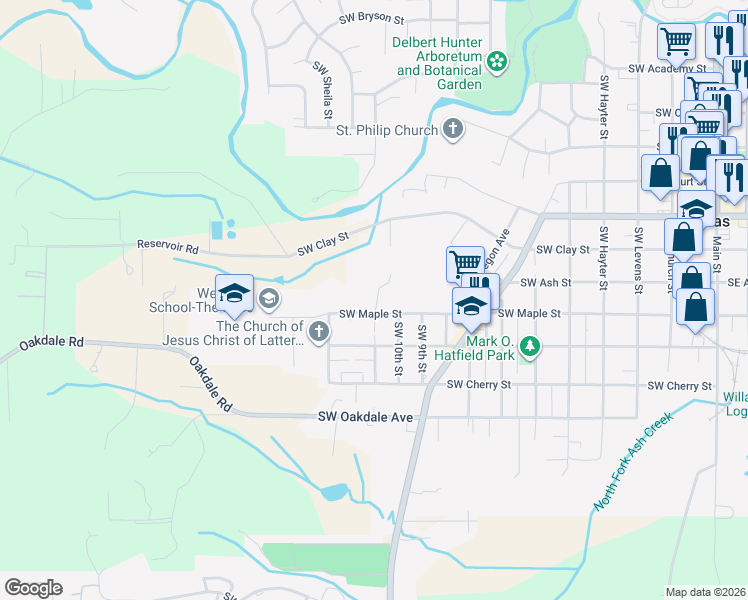 map of restaurants, bars, coffee shops, grocery stores, and more near 1106 Southwest Maple Street in Dallas