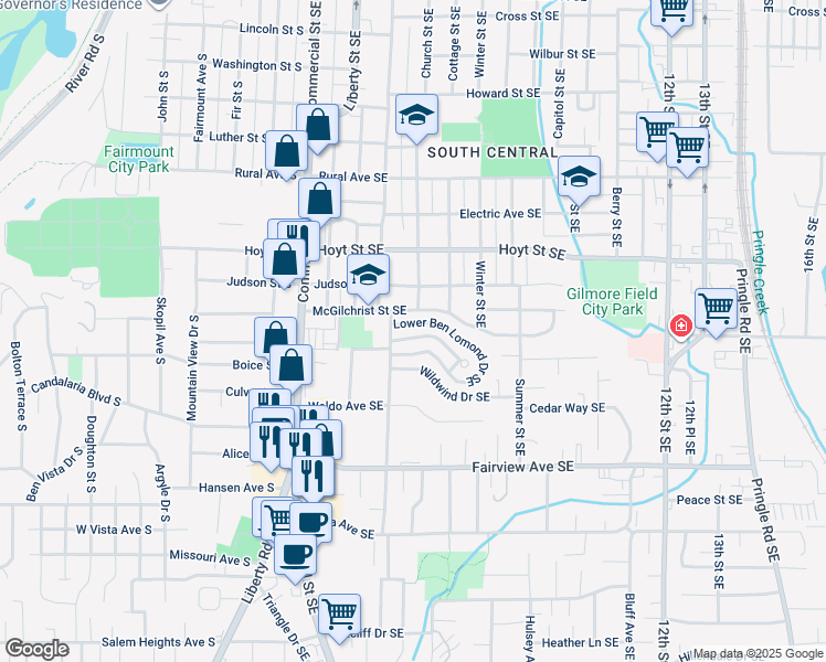 map of restaurants, bars, coffee shops, grocery stores, and more near 590 Lower Ben Lomond Drive Southeast in Salem