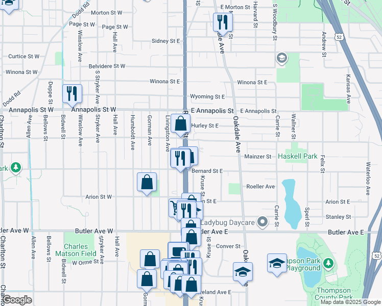 map of restaurants, bars, coffee shops, grocery stores, and more near 966 South Robert Street in West Saint Paul