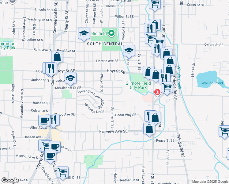map of restaurants, bars, coffee shops, grocery stores, and more near 920 Kumler Street Southeast in Salem