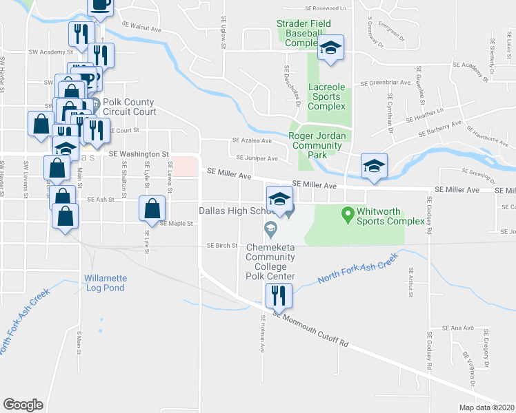 map of restaurants, bars, coffee shops, grocery stores, and more near 734 Southeast Ash Street in Dallas