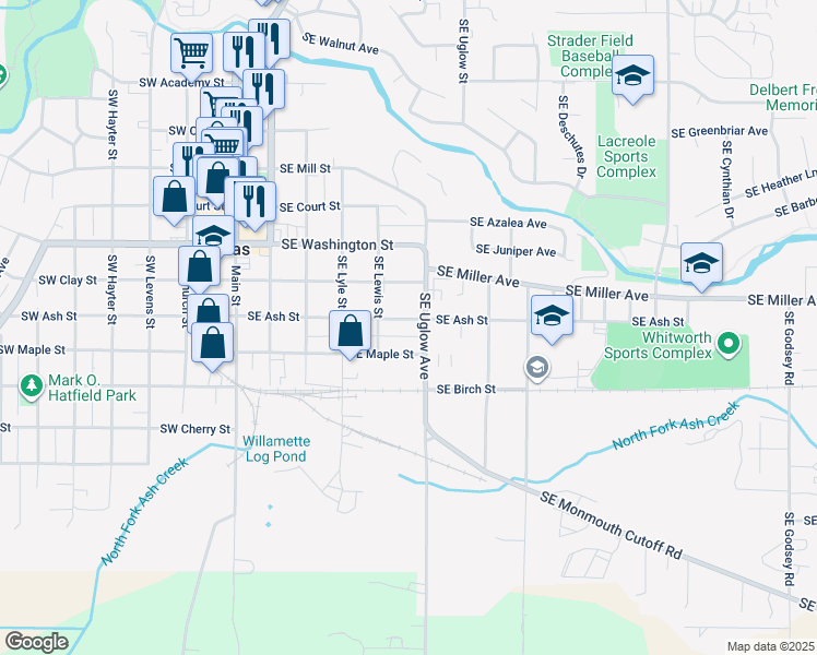 map of restaurants, bars, coffee shops, grocery stores, and more near 534 Southeast Ash Street in Dallas
