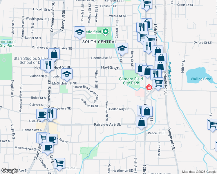 map of restaurants, bars, coffee shops, grocery stores, and more near 920 Kumler Street Southeast in Salem
