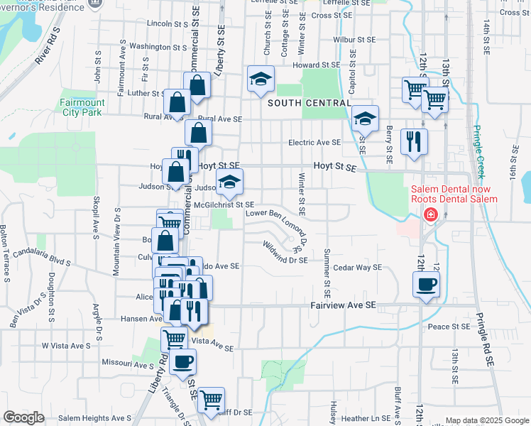 map of restaurants, bars, coffee shops, grocery stores, and more near 590 Lower Ben Lomond Drive Southeast in Salem