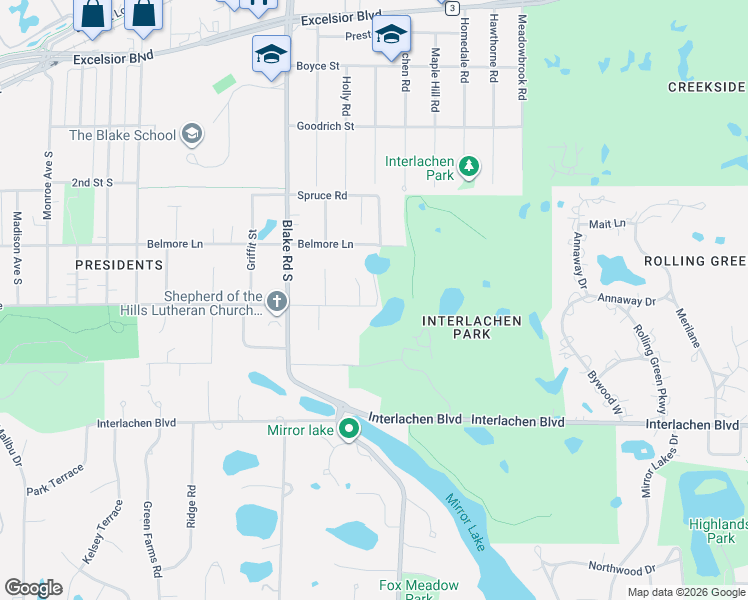 map of restaurants, bars, coffee shops, grocery stores, and more near 417 Kresse Circle in Hopkins