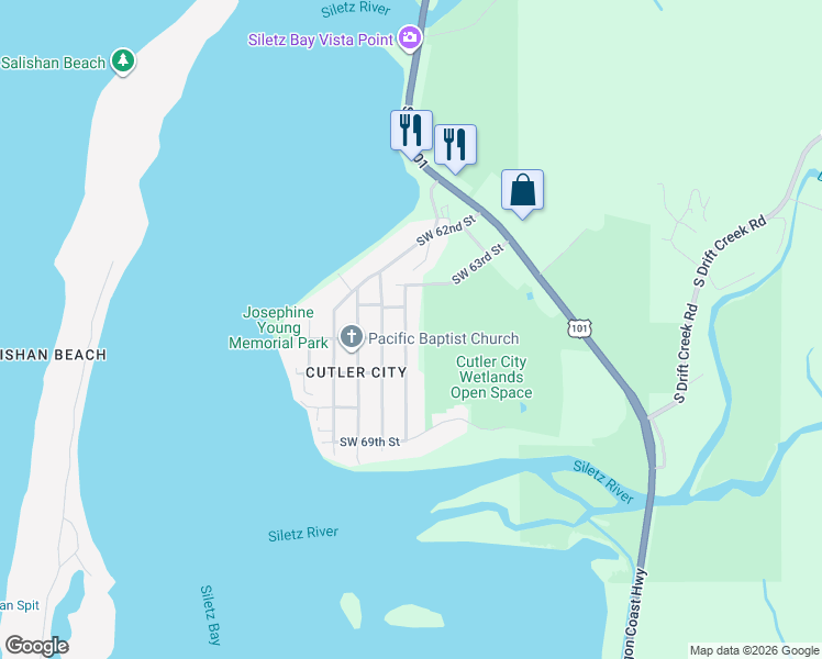 map of restaurants, bars, coffee shops, grocery stores, and more near 6426 Southwest Inlet Avenue in Lincoln City