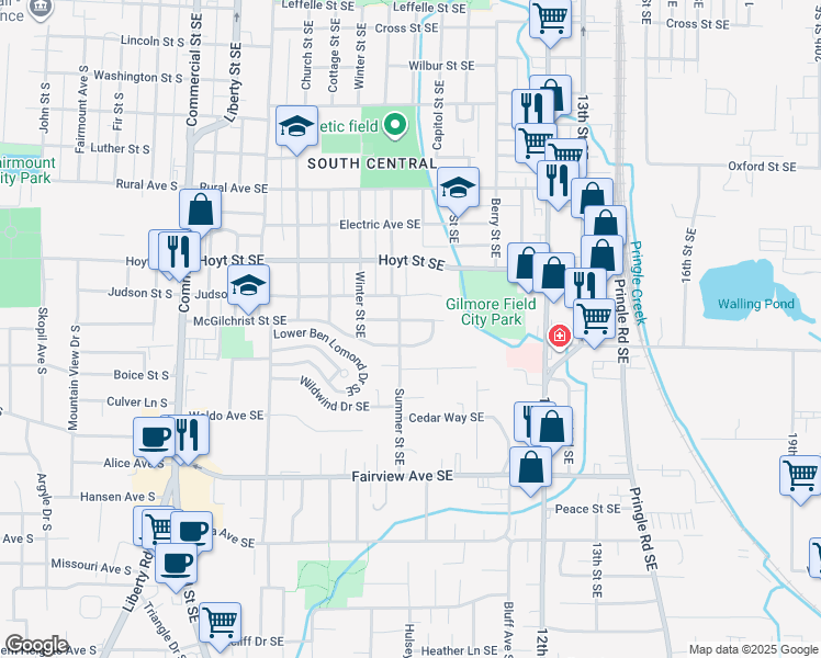 map of restaurants, bars, coffee shops, grocery stores, and more near 920 Kumler Street Southeast in Salem