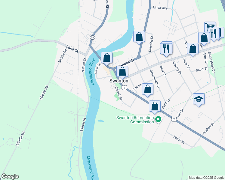 map of restaurants, bars, coffee shops, grocery stores, and more near in Swanton
