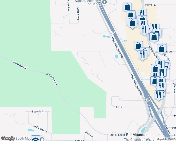 map of restaurants, bars, coffee shops, grocery stores, and more near 4325 Deer Tail Lane in Wausau