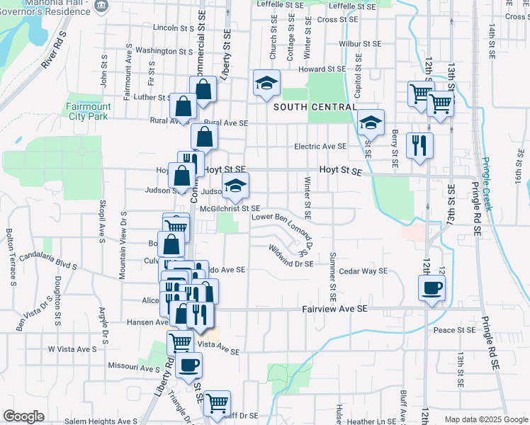 map of restaurants, bars, coffee shops, grocery stores, and more near 565 Lower Ben Lomond Drive Southeast in Salem