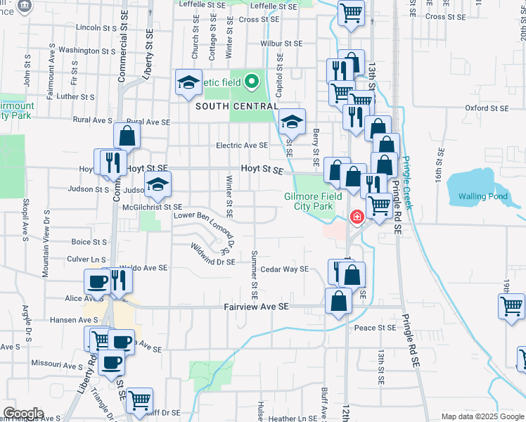 map of restaurants, bars, coffee shops, grocery stores, and more near 920 Kumler Street Southeast in Salem