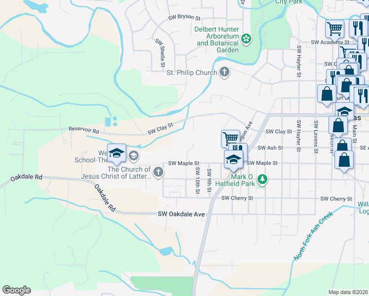 map of restaurants, bars, coffee shops, grocery stores, and more near 1106 Southwest Maple Street in Dallas