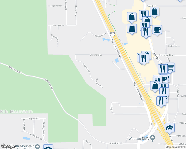 map of restaurants, bars, coffee shops, grocery stores, and more near 4325 Deer Tail Lane in Wausau