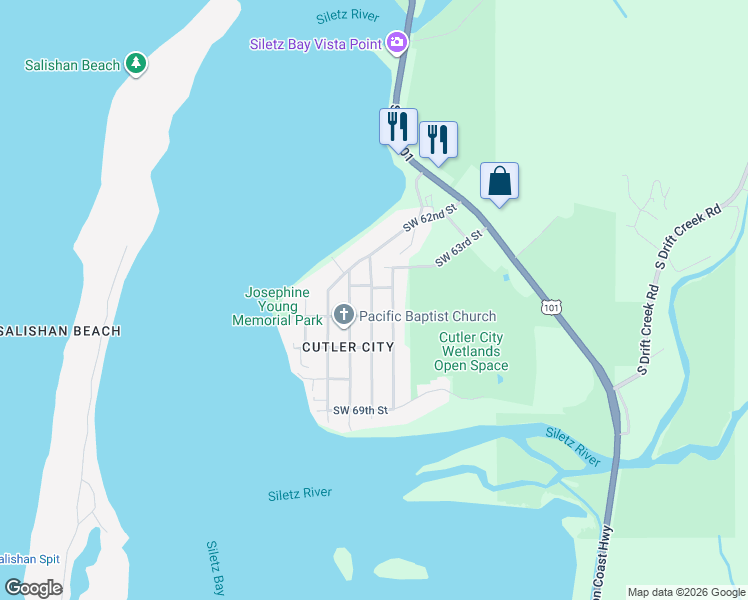 map of restaurants, bars, coffee shops, grocery stores, and more near 6424 Southwest Harbor Avenue in Lincoln City