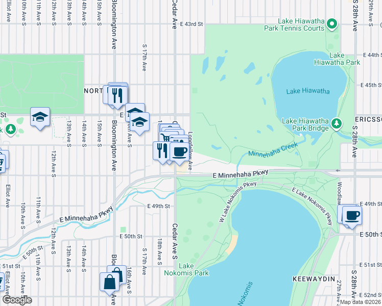 map of restaurants, bars, coffee shops, grocery stores, and more near 15 Longfellow Avenue in Minneapolis