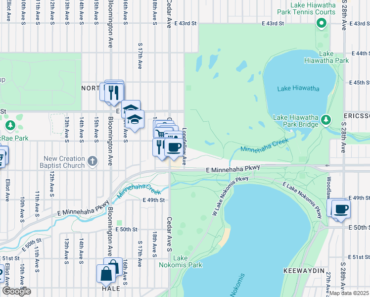 map of restaurants, bars, coffee shops, grocery stores, and more near 15 Longfellow Avenue in Minneapolis