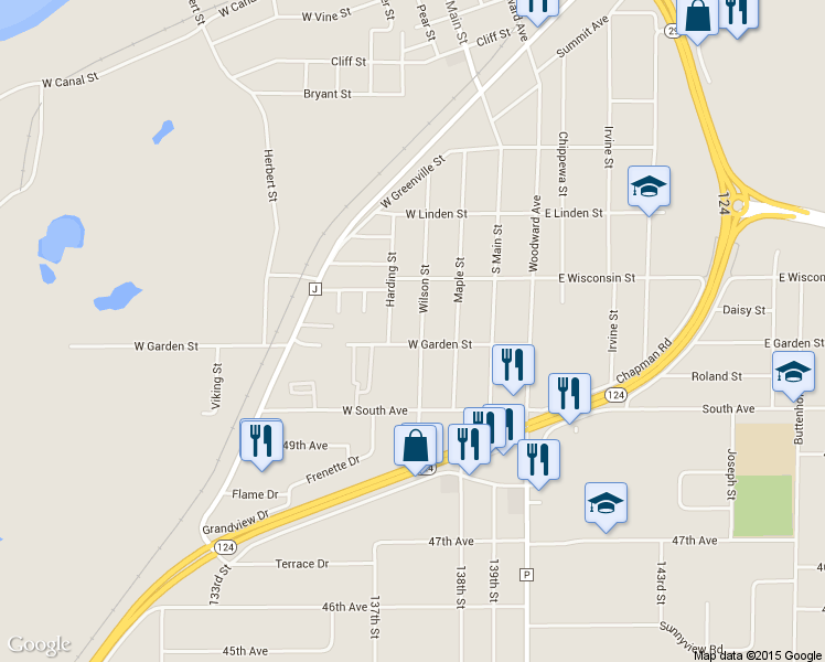 map of restaurants, bars, coffee shops, grocery stores, and more near 744 Wilson Street in Chippewa Falls