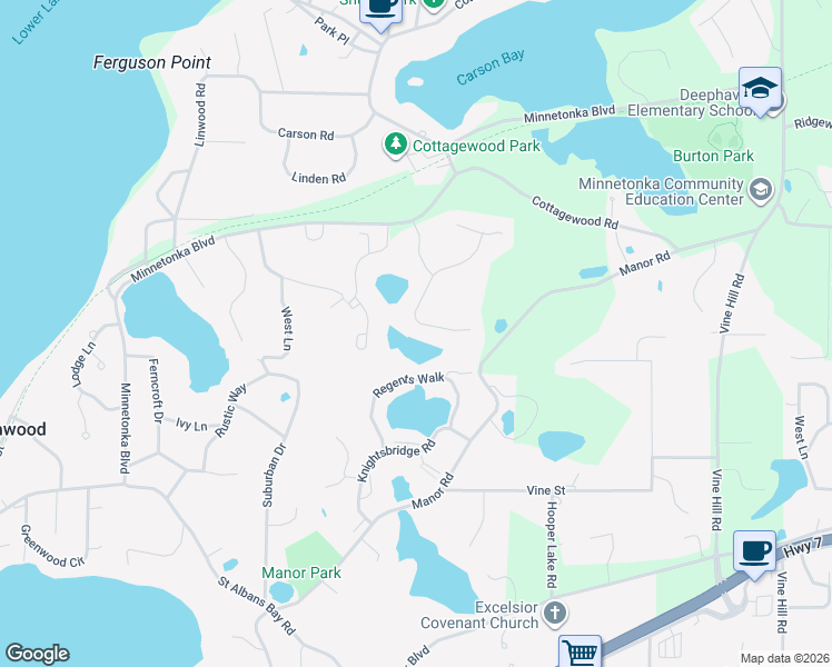 map of restaurants, bars, coffee shops, grocery stores, and more near 4694 Old Kent Road in Excelsior