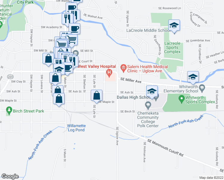 map of restaurants, bars, coffee shops, grocery stores, and more near 562 Southeast Ash Street in Dallas