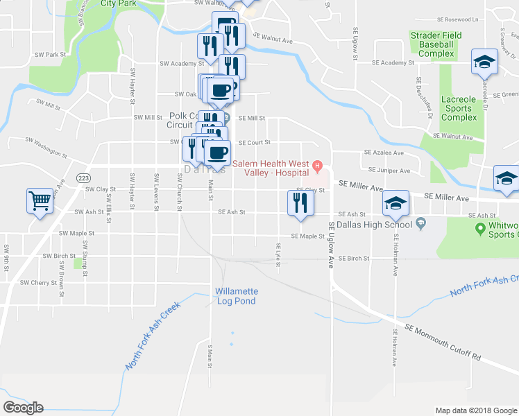 map of restaurants, bars, coffee shops, grocery stores, and more near 338 Southeast Ash Street in Dallas