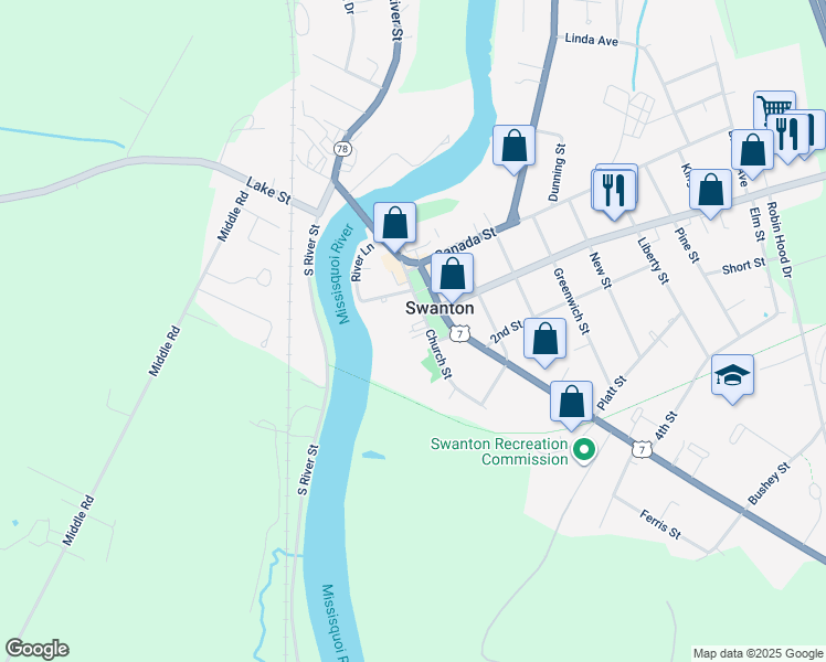 map of restaurants, bars, coffee shops, grocery stores, and more near in Swanton