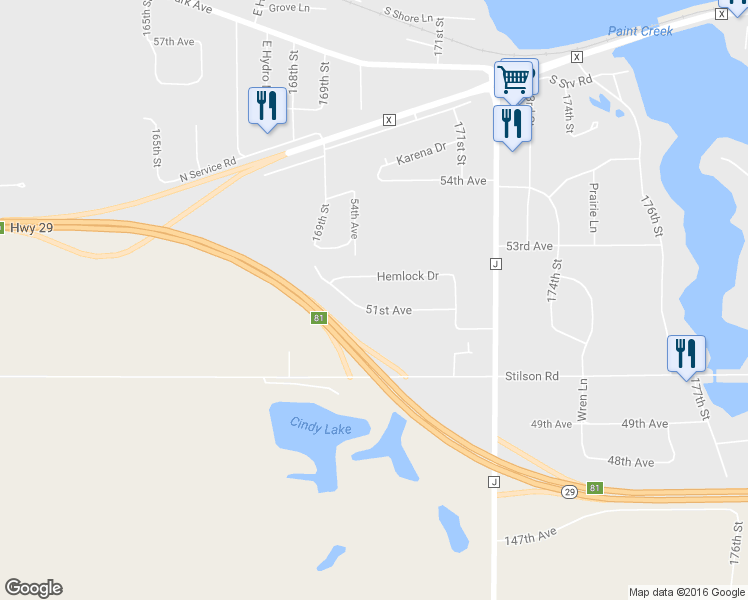 map of restaurants, bars, coffee shops, grocery stores, and more near 17010 51st Avenue in Chippewa Falls