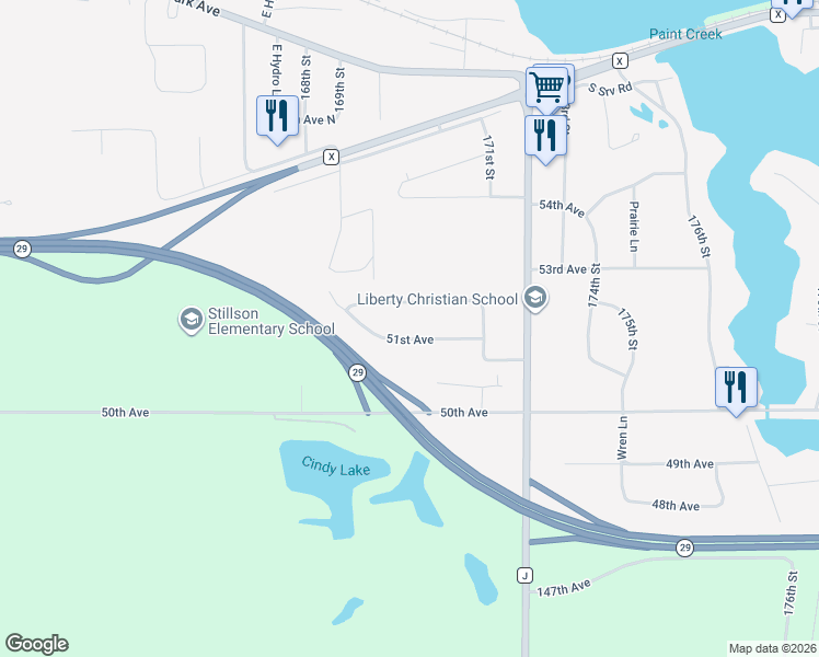 map of restaurants, bars, coffee shops, grocery stores, and more near 17010 51st Avenue in Chippewa Falls