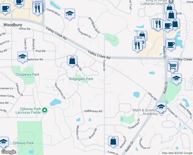 map of restaurants, bars, coffee shops, grocery stores, and more near 7839 Rimbley Road in Saint Paul