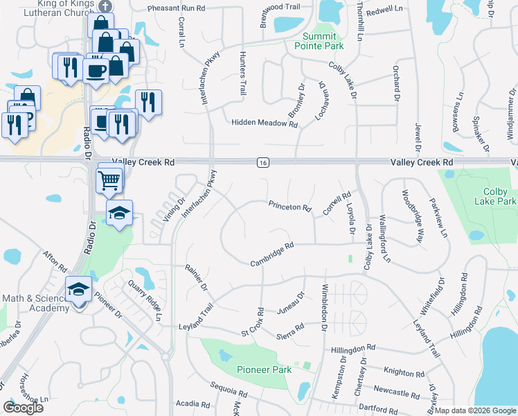 map of restaurants, bars, coffee shops, grocery stores, and more near 9035 Princeton Road in Woodbury