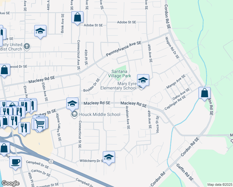 map of restaurants, bars, coffee shops, grocery stores, and more near 1018 Shenandoah Drive Southeast in Salem