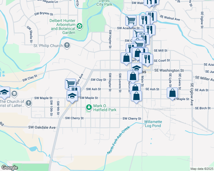 map of restaurants, bars, coffee shops, grocery stores, and more near 460 Southwest Ash Street in Dallas