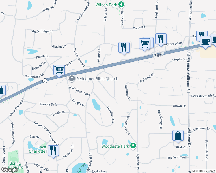 map of restaurants, bars, coffee shops, grocery stores, and more near 4719 Fairhills Road West in Minnetonka