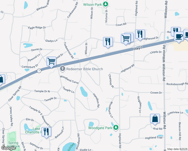 map of restaurants, bars, coffee shops, grocery stores, and more near 4719 Fairhills Road West in Minnetonka