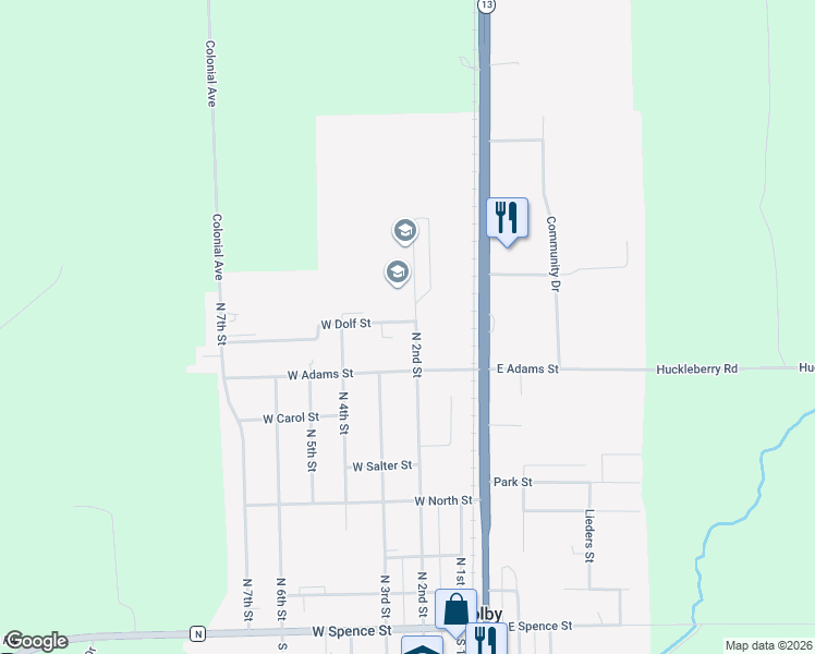 map of restaurants, bars, coffee shops, grocery stores, and more near 607 North 2nd Street in Colby